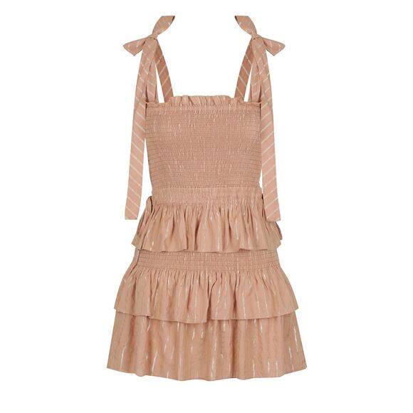 NWOT House of Harlow Corinne Shirred Mini Dress Size Small in Desert Rose Tiered - Picture 2 of 16
